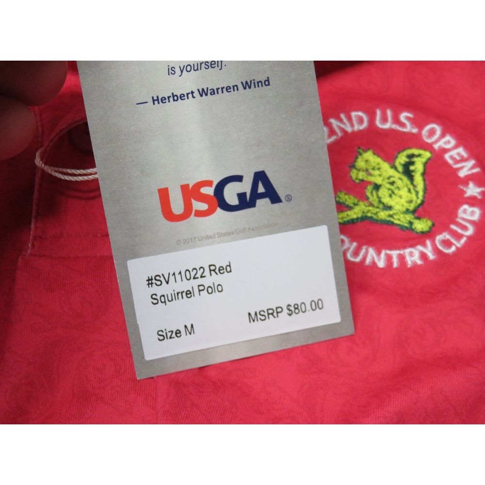 Mens USGA Squirrel Polo Short Sleeve Bright Red M Golf Shirt Polyester US OPEN - Picture 8 of 11